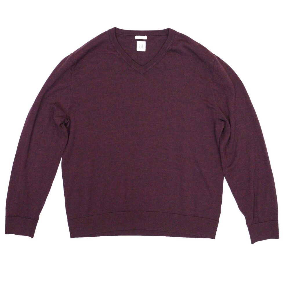 Gap Merino Wool Sweater Burgundy Breathable V-Neck Preppy Men XL EUC